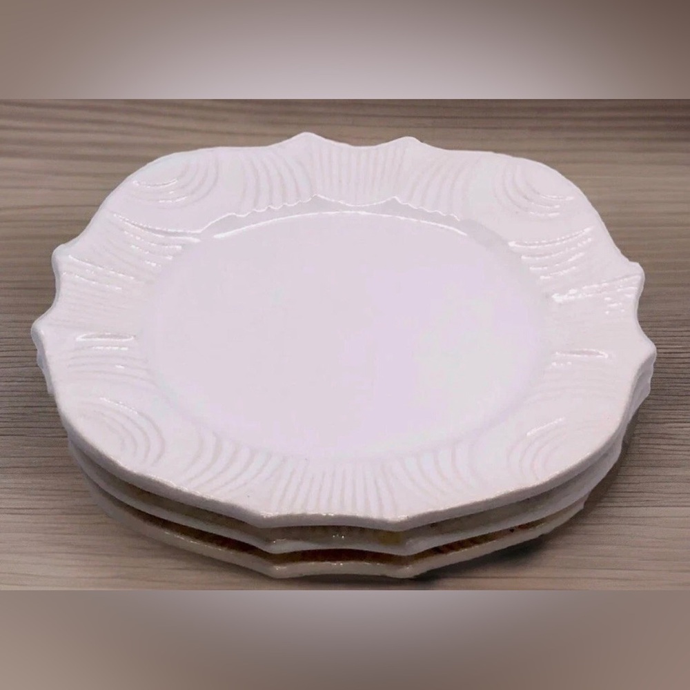 3- Bordallo Pinheiro Baroque White 8” Salad /Dessert/ Accent Plates, Portugal
